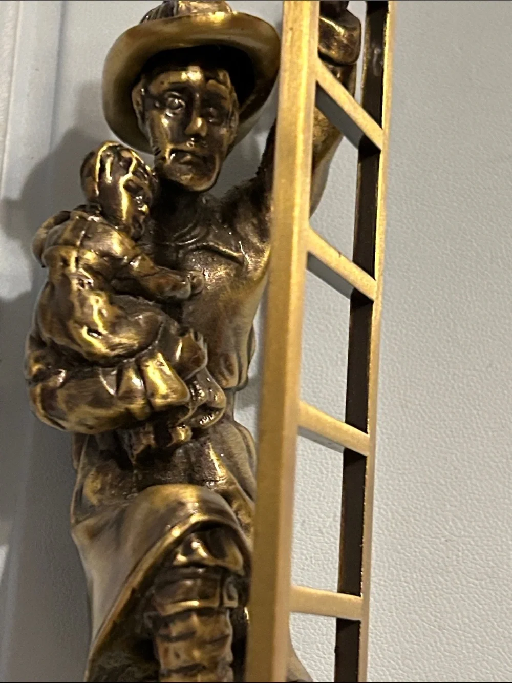 Bronze Firefighter Wall Clock Sculpture - Gold Home Wall Decor